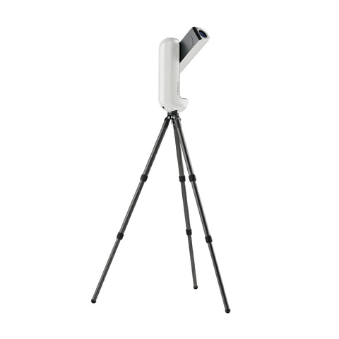 White telescope on an extended black tripod stand 