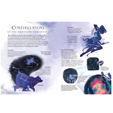 Illustrated constellations pages from Wonders of the Night Sky.