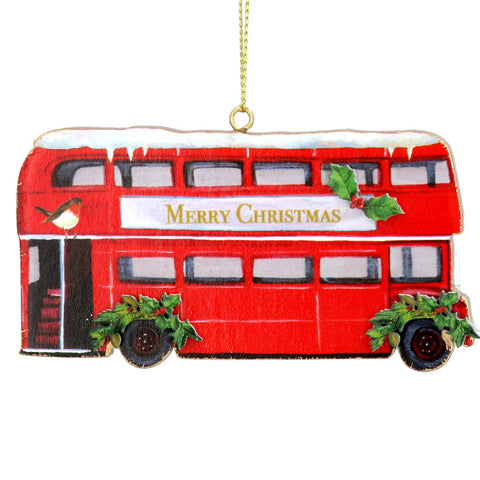 Wood London Bus Christmas Decoration