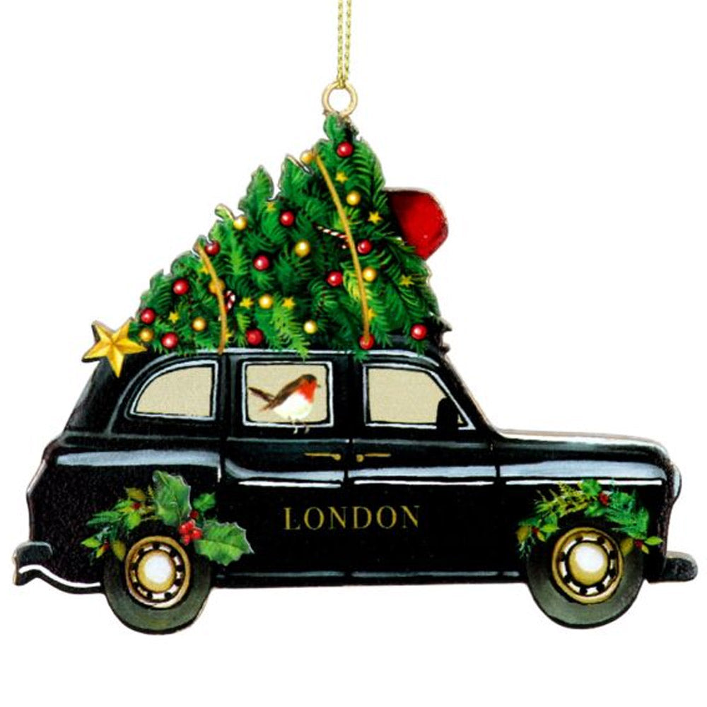 Wood Taxi Christmas Decoration