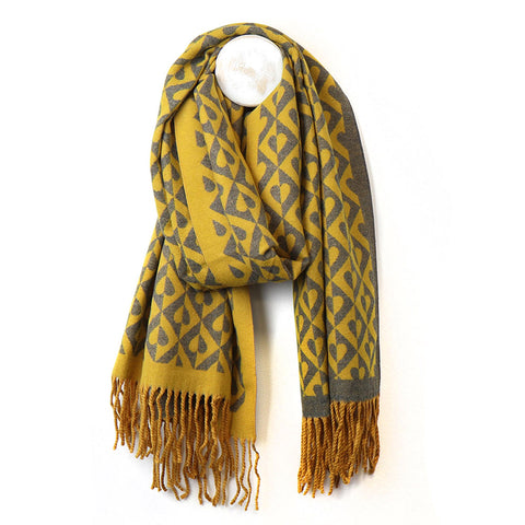 Yellow and Grey Patterned Scarf