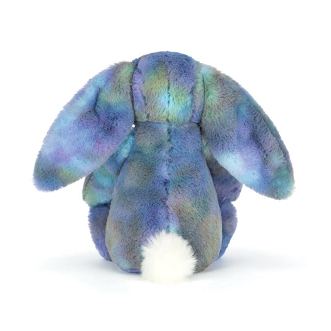 multicolour plush bunny with white fluffy tail