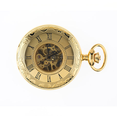 Closed gold pocket watch with visible face.