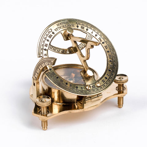 Detailed antique-style brass sundial.