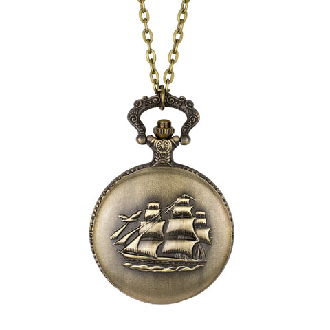 Bronze pendant necklace featuring a sailing ship design.