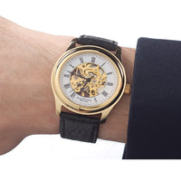 Royal Observatory Greenwich Gold Circular Skeleton Watch with Black Strap