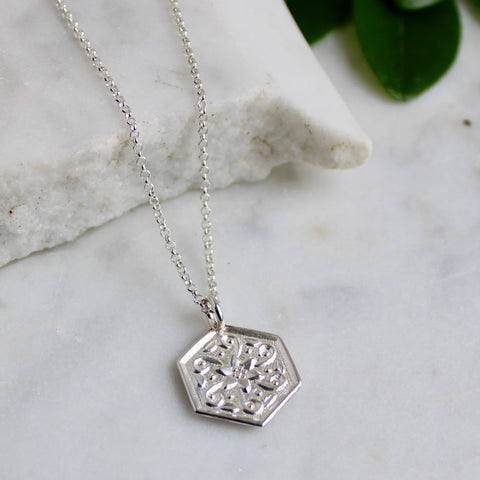 Sterling Silver Hexagon Flower Necklace