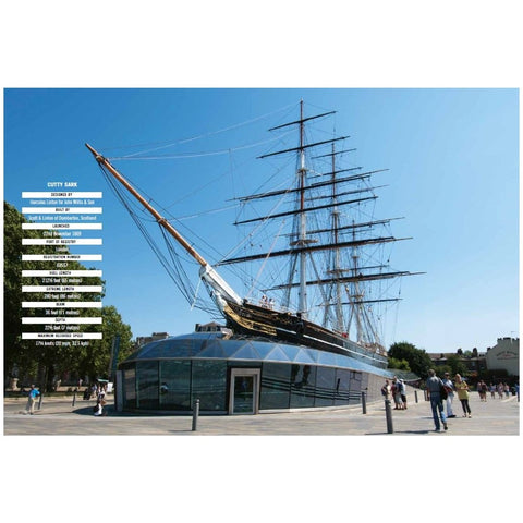 Pages from Cutty Sark: Last of The Tea Clippers, with a modern photograph of the ship. 