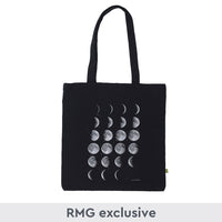 Black cotton tote bag with moon phase print