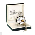 Chrome pocket watch in a Royal Observatory Greenwich box.