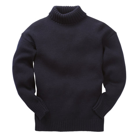 Navy knitted wool rollneck submariner sweater.