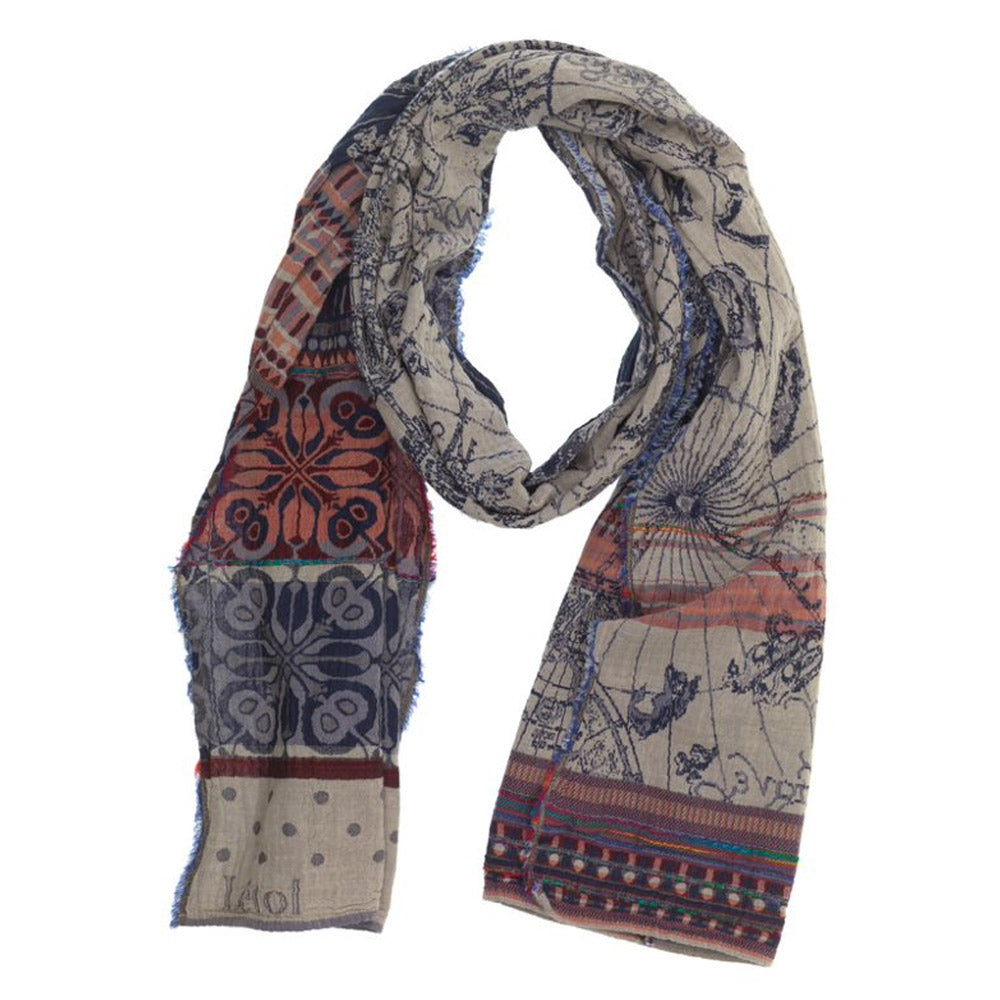 Navy Woven Map Scarf - 