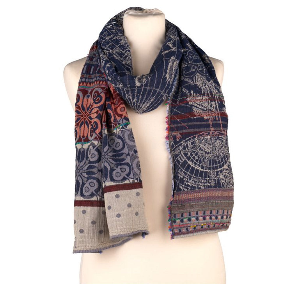 Navy Woven Map Scarf - 