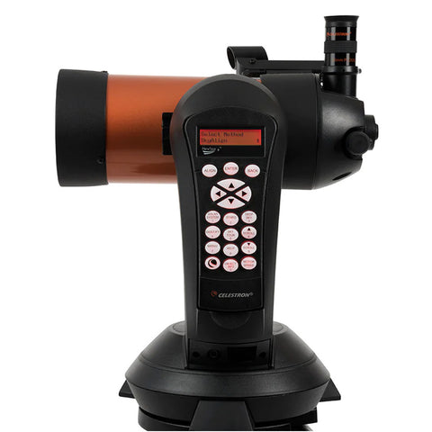 Orange and black telescope with control pad.