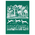 Notepad with a green and white park illustration cover.