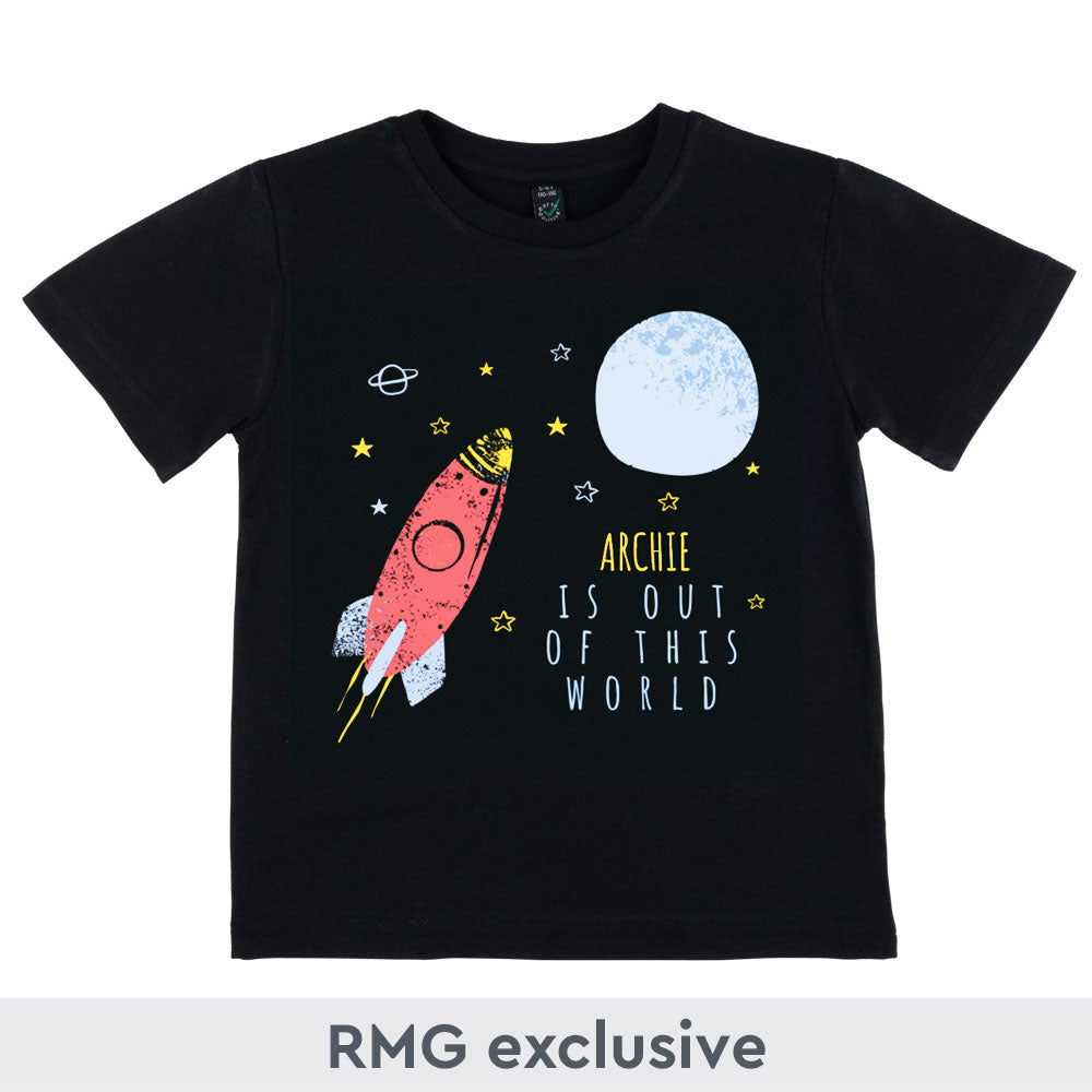 Personalised Children's T-Shirt Out of This World Black - 