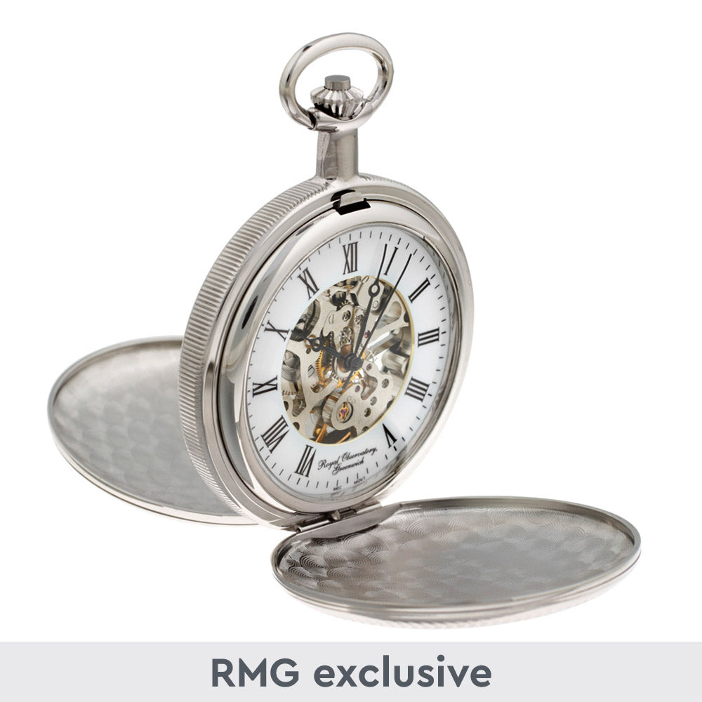 Royal Observatory Greenwich Chrome Double Hunter Pocket Watch - 