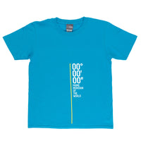 Blue Prime Meridian Kids Tshirt with white 00 00 00 coordinates