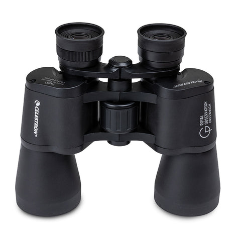 Black binoculars with white Royal Observatory Greenwich and Celestron logos.