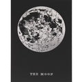 Silver Moon Foil Print on black background with "The Moon" written underneath