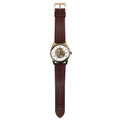 Skeleton Gold Plate Brown Strap Watch