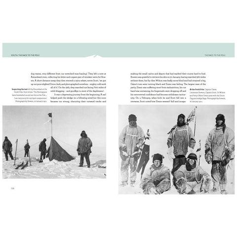 Pages from South: The Race to the Pole, featuring photos of Captain Scott and expedition members.