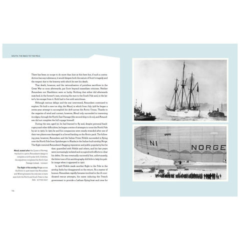 Pages from South: The Race to the Pole, featuring a photograph of the airship Norge.