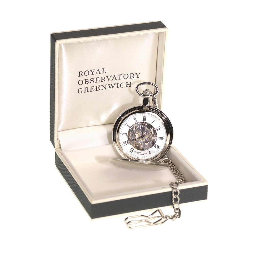 Royal Observatory Greenwich Chrome Double Hunter Pocket Watch - 