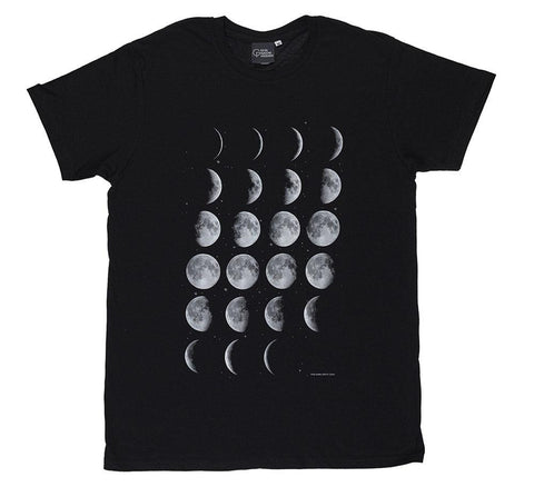 Moon phase print on black unisex T-shirt