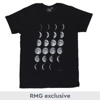 Moon phase print on black unisex T-shirt