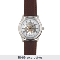 Chrome Skeleton Watch with Brown leather strap