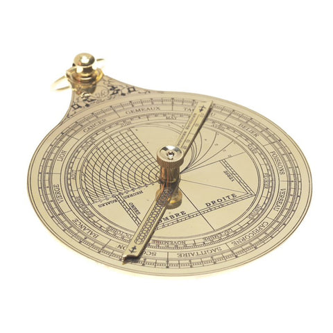 Detailed brass astrolabe.