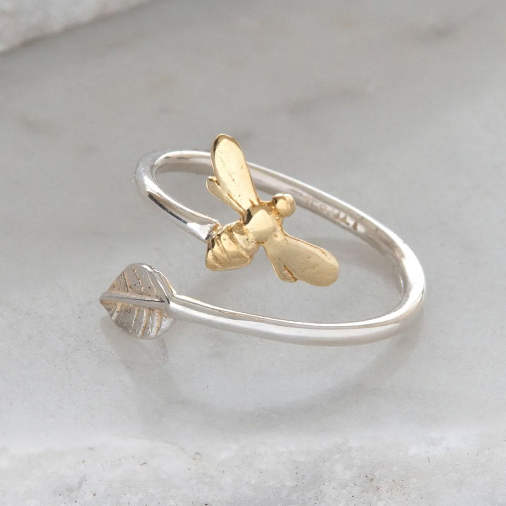 Bee Adjustable Ring Sterling Silver and Gold Vermeil - 