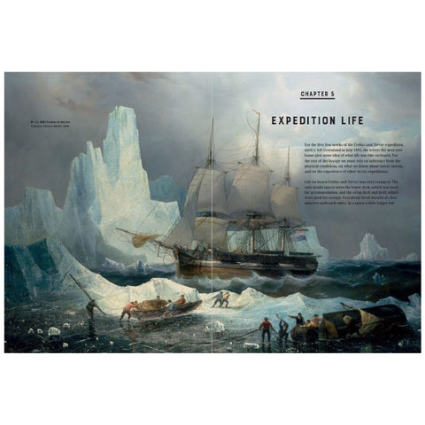 Pages with a painting of the HMS Erebus at sea from Sir John Franklin's Erebus & Terror Expedition - Lost & Found.