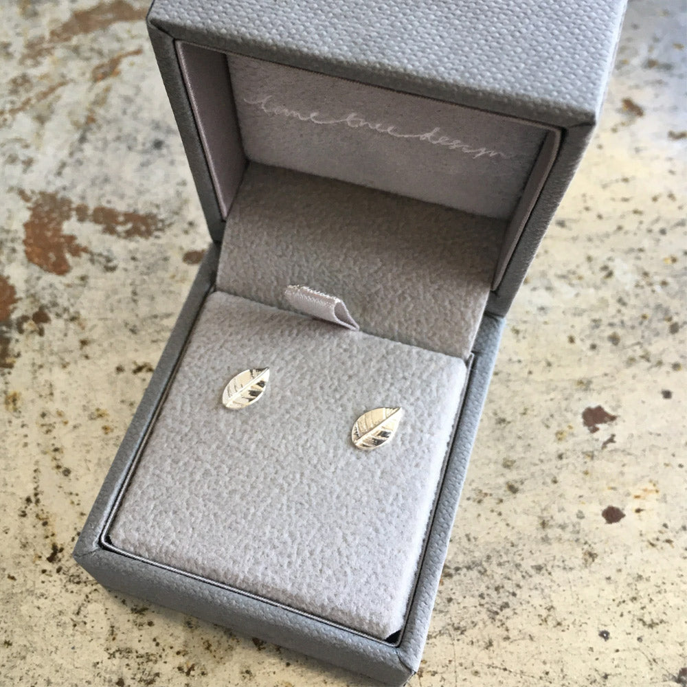 Sterling Silver Leaf Stud Earrings - 