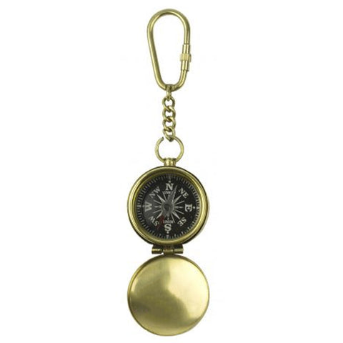 Brass lidded compass keyring. 