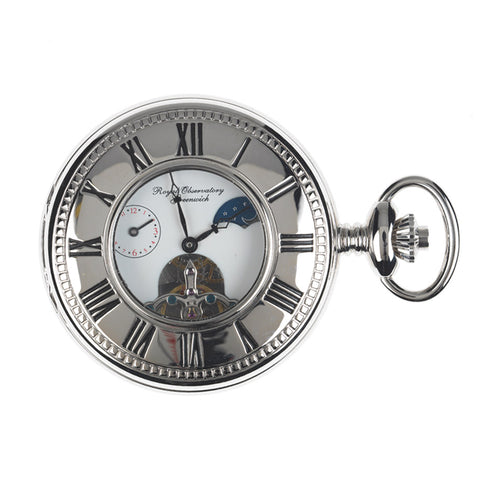 Chrome pocket watch with closed cover.