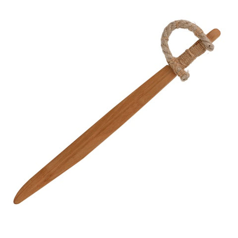 Wooden toy cutlass with a rope handle.