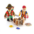 Two colourful toy pirates with accessories.