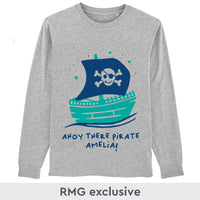 Personalised Children's Sweatshirt Pirate Ship Grey