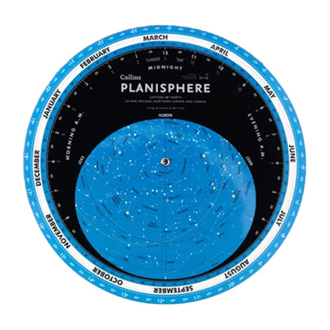 Blue, black and white planisphere disc.