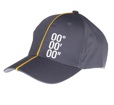 Grey cap with white and yellow Prime Meridian design.