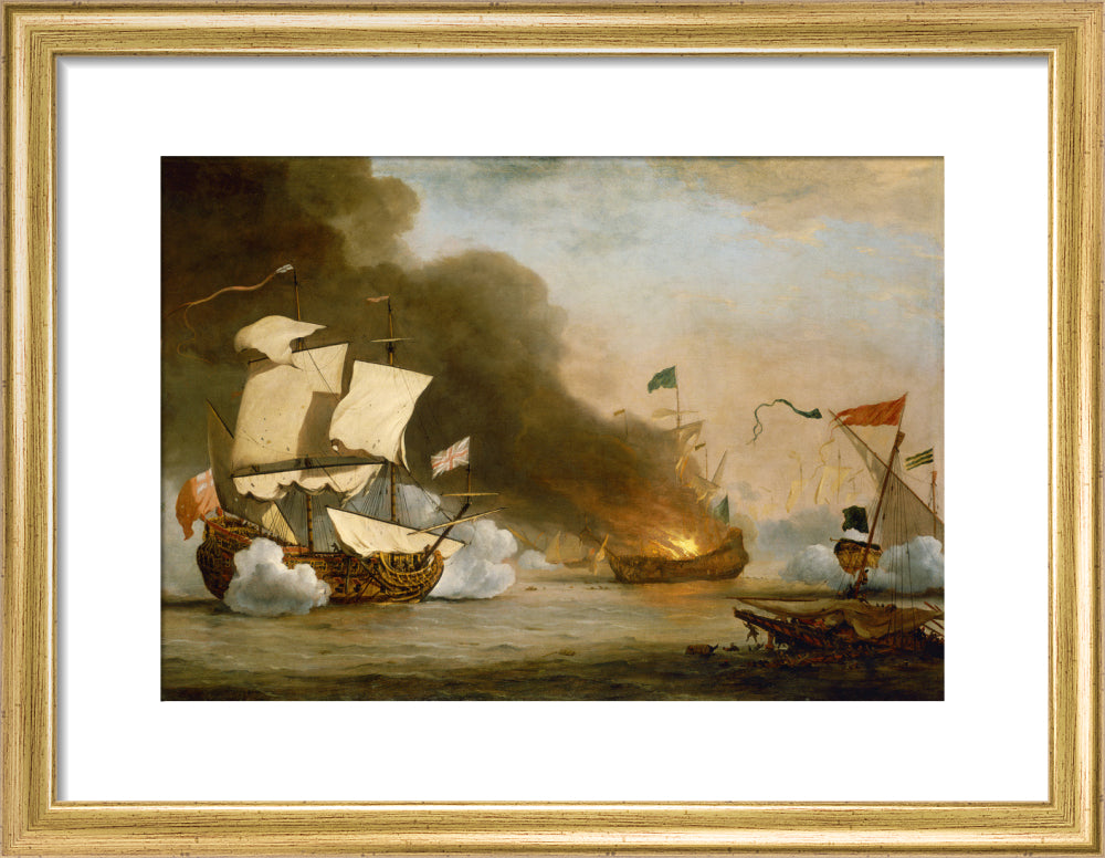 An English Ship in Action with Barbary Corsairs, circa 1680