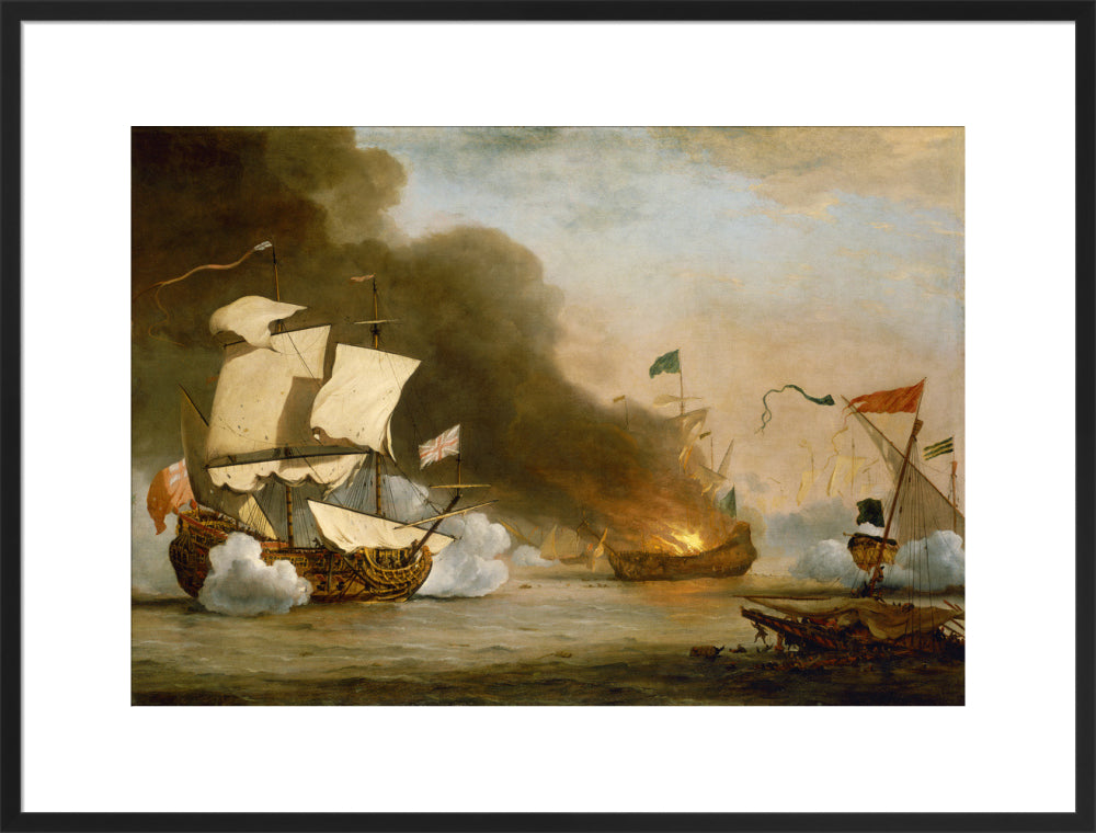 【イギリス風景画】レックス プリンストン Hey Wait for us 真贋 An English Ship in Action with Barbary Corsairs, circa 1680