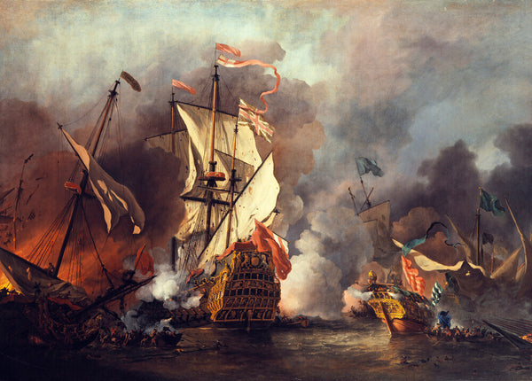 An English Ship in Action with Barbary Vessels (Custom Print)