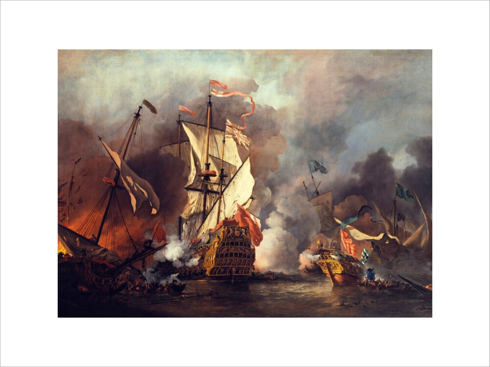 An English Ship in Action with Barbary Vessels (Custom Print)