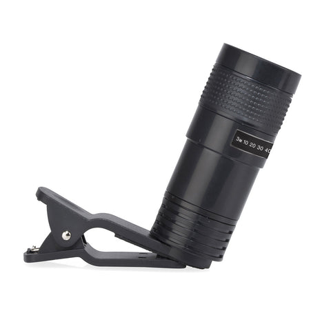 Assembled smartphone telescope attachment and clip.