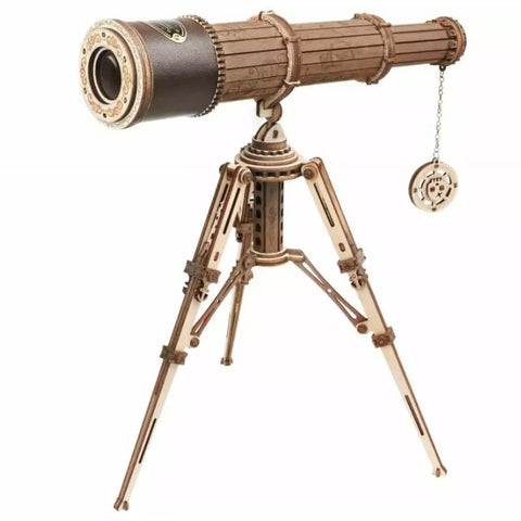 Assembled wooden telescope kit.